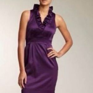 Taylor Rich Purple Ruffled Neckline Dress